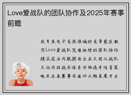 Love爱战队的团队协作及2025年赛事前瞻